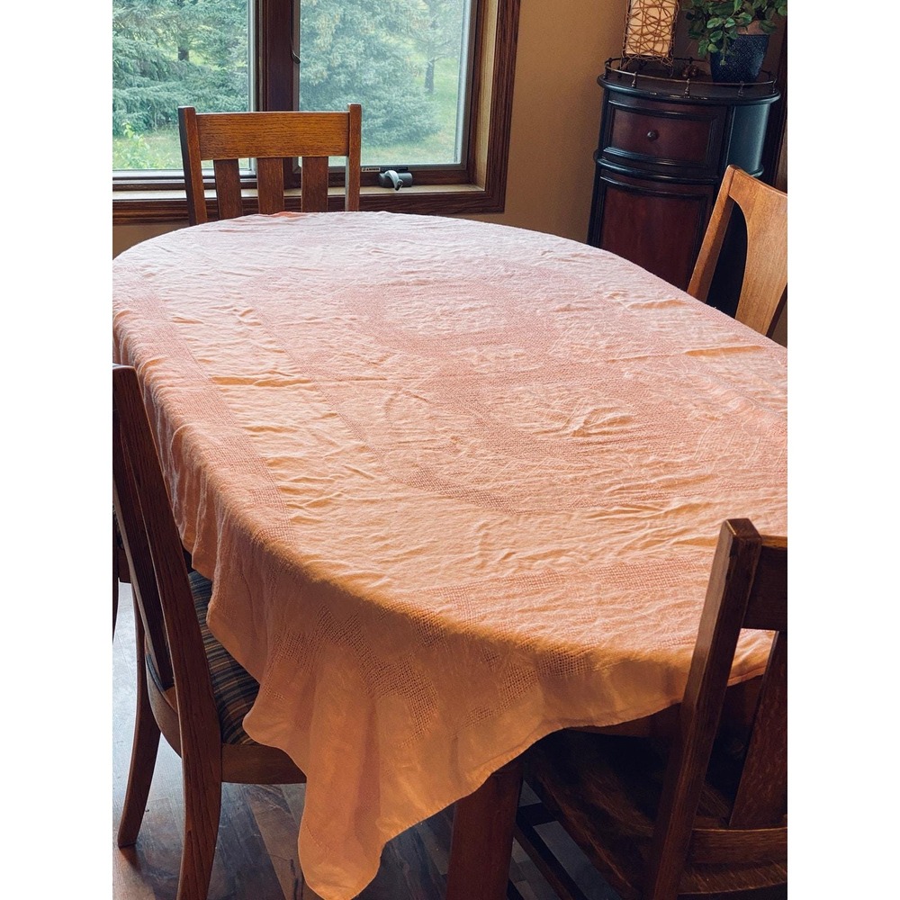 Vintage Pink LinenType Tablecloth 72" x 56" Possibly Cotton Blend‎